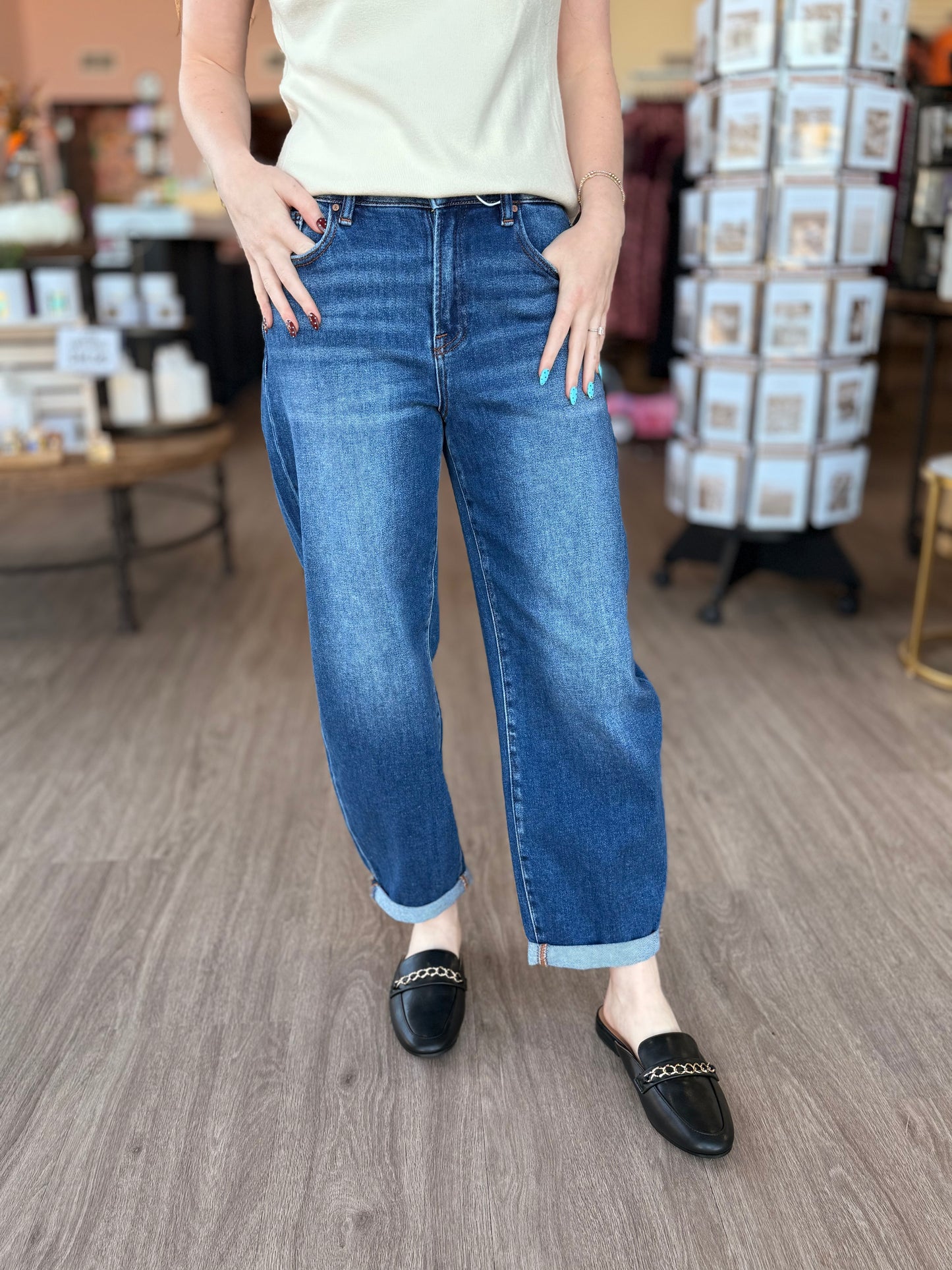 High Rise Crop Barrel Risen Jeans