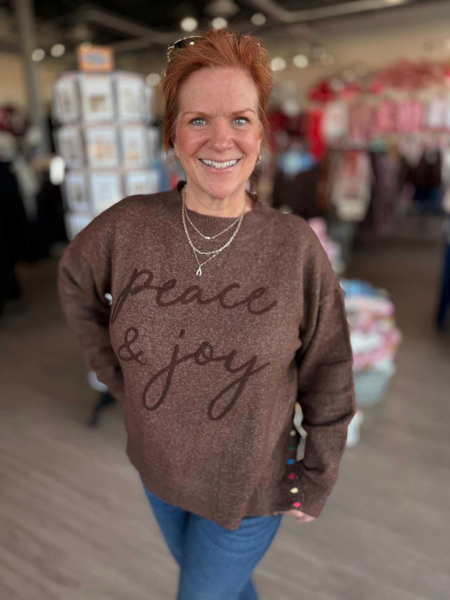 Peace & Joy Christmas Light Slit Sweater