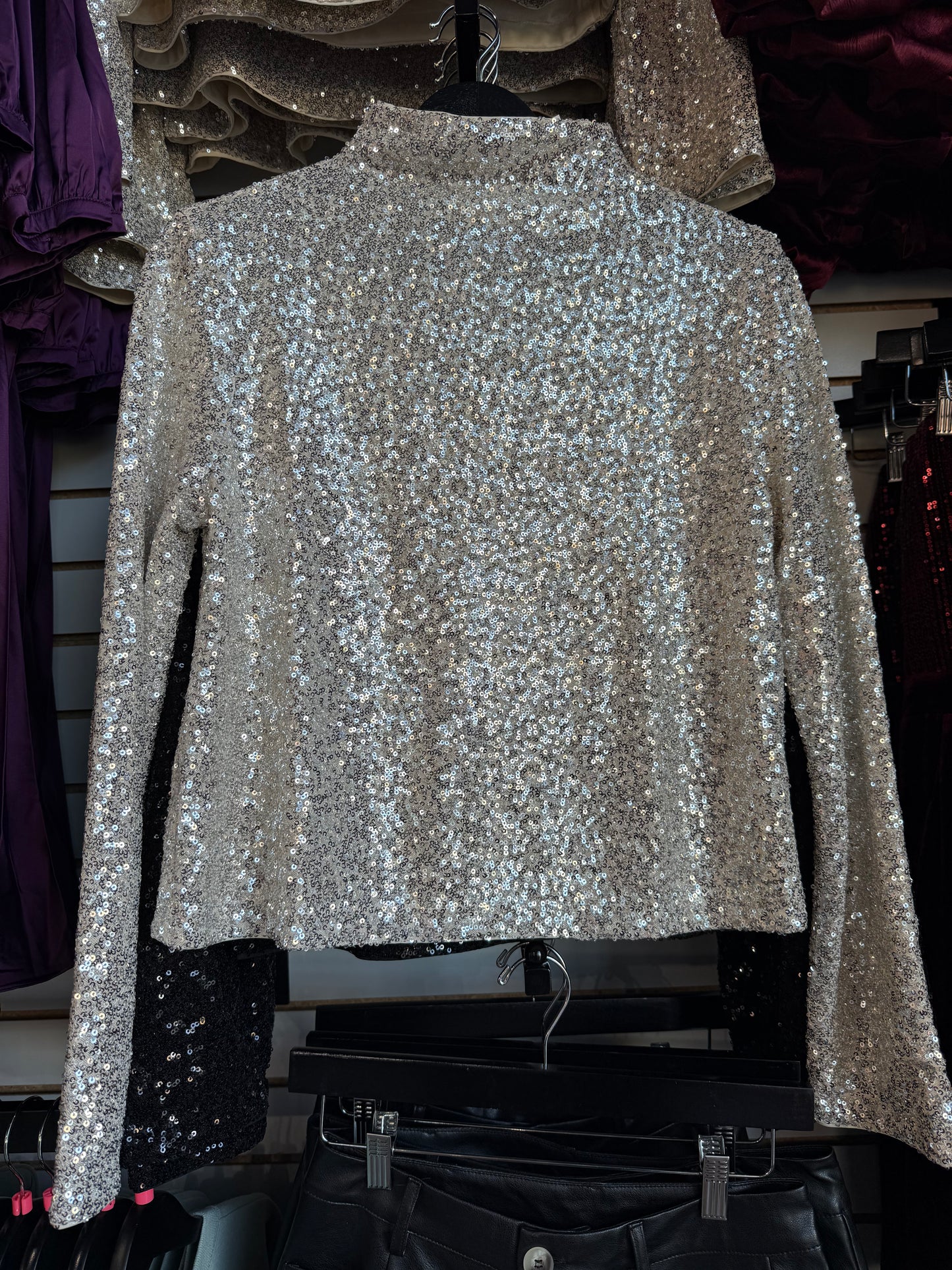 Champagne Sequin Mock Neck Top