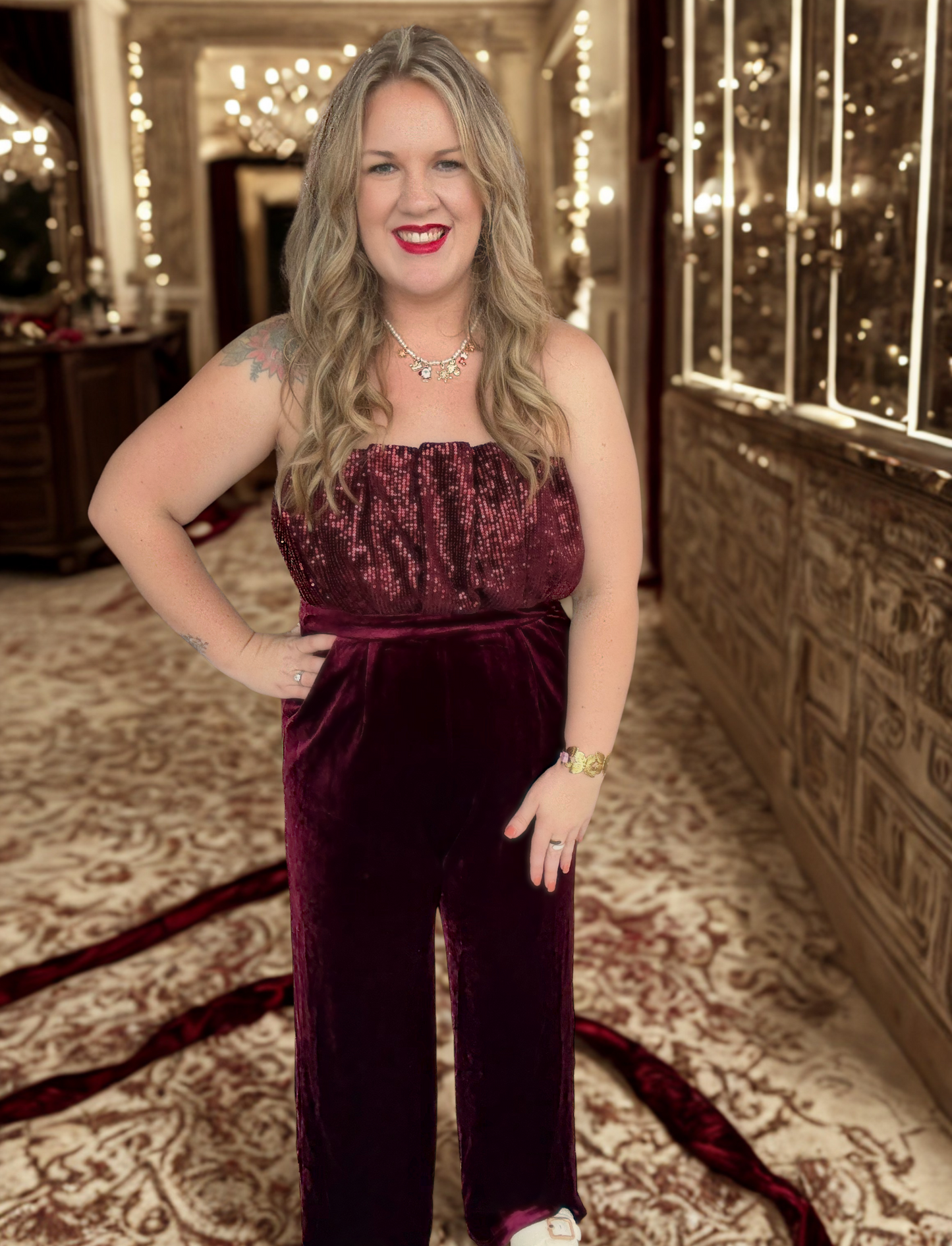 Wine Sequin Jumpsuit