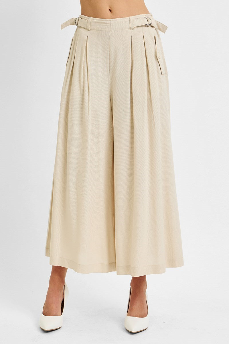 Taupe High Waist Crop Wide Flowy Risen Pants