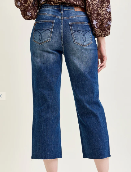 Judy Blue Back Pocket Embroidery Crop Wide Jeans