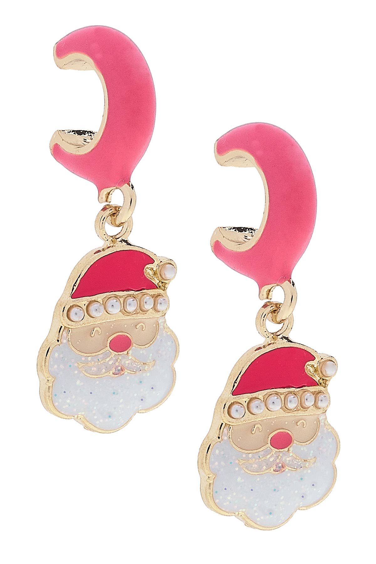 Pink Santa Face Huggie Hoop Earrings