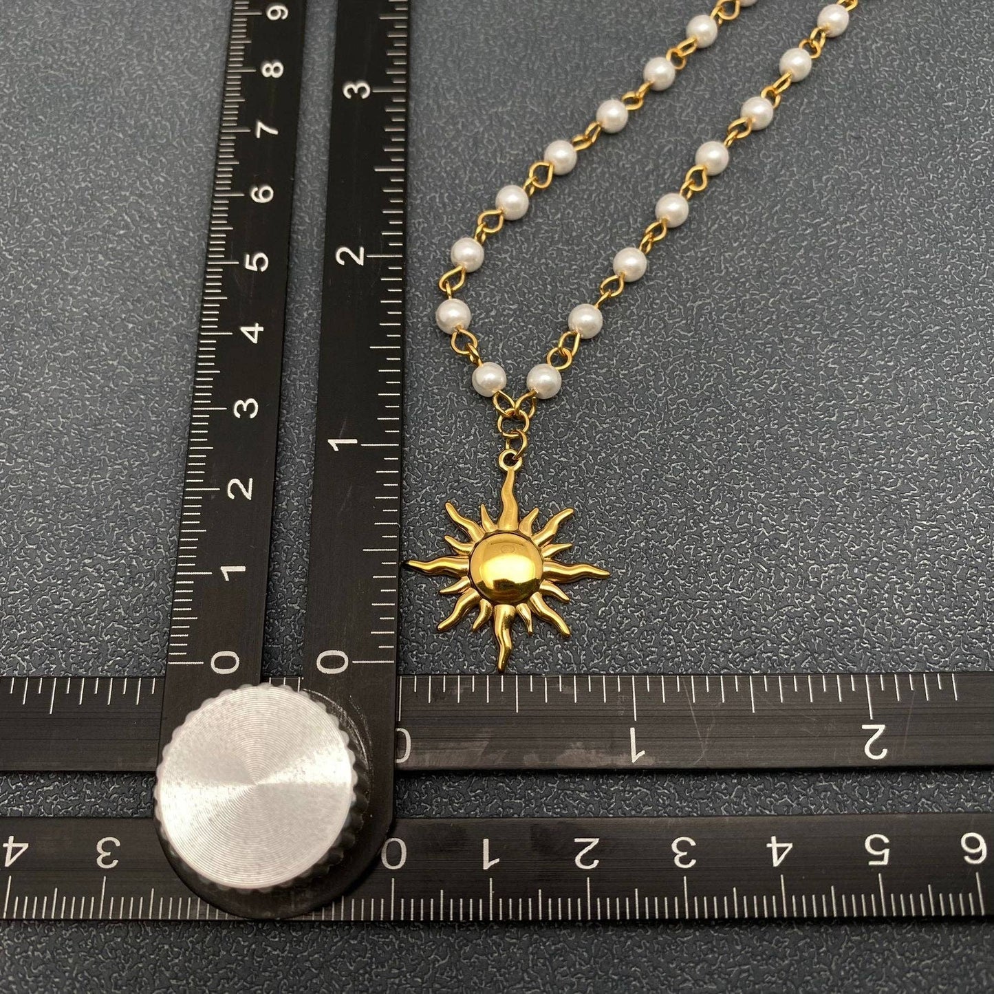 18K Gold Plated Sun Charm Pearl Chain Necklace