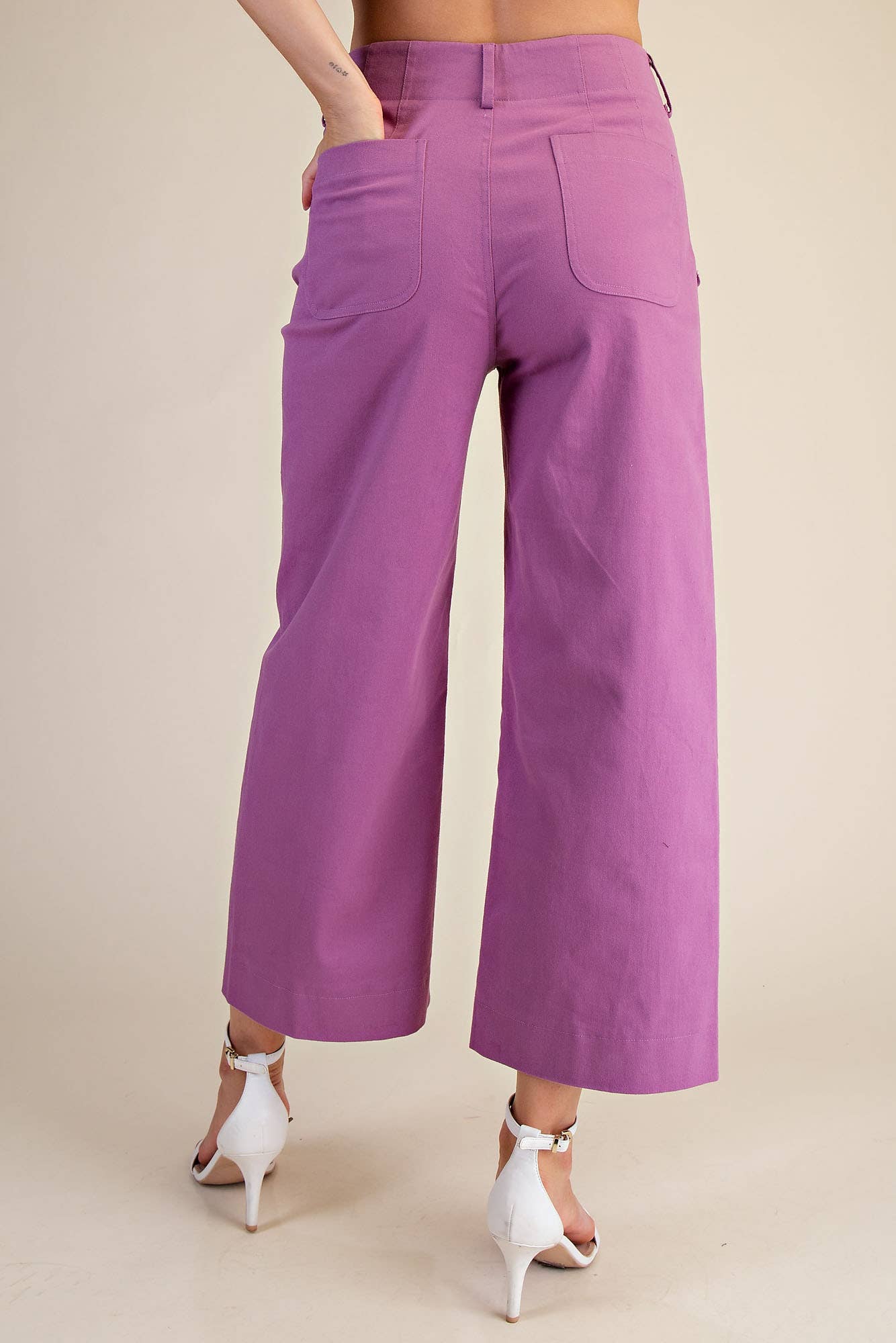 Lilac Cropped Wide-Leg Scallop Pocket Detail Pants