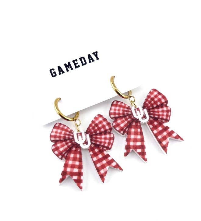 Plaid Bow OU Earrings