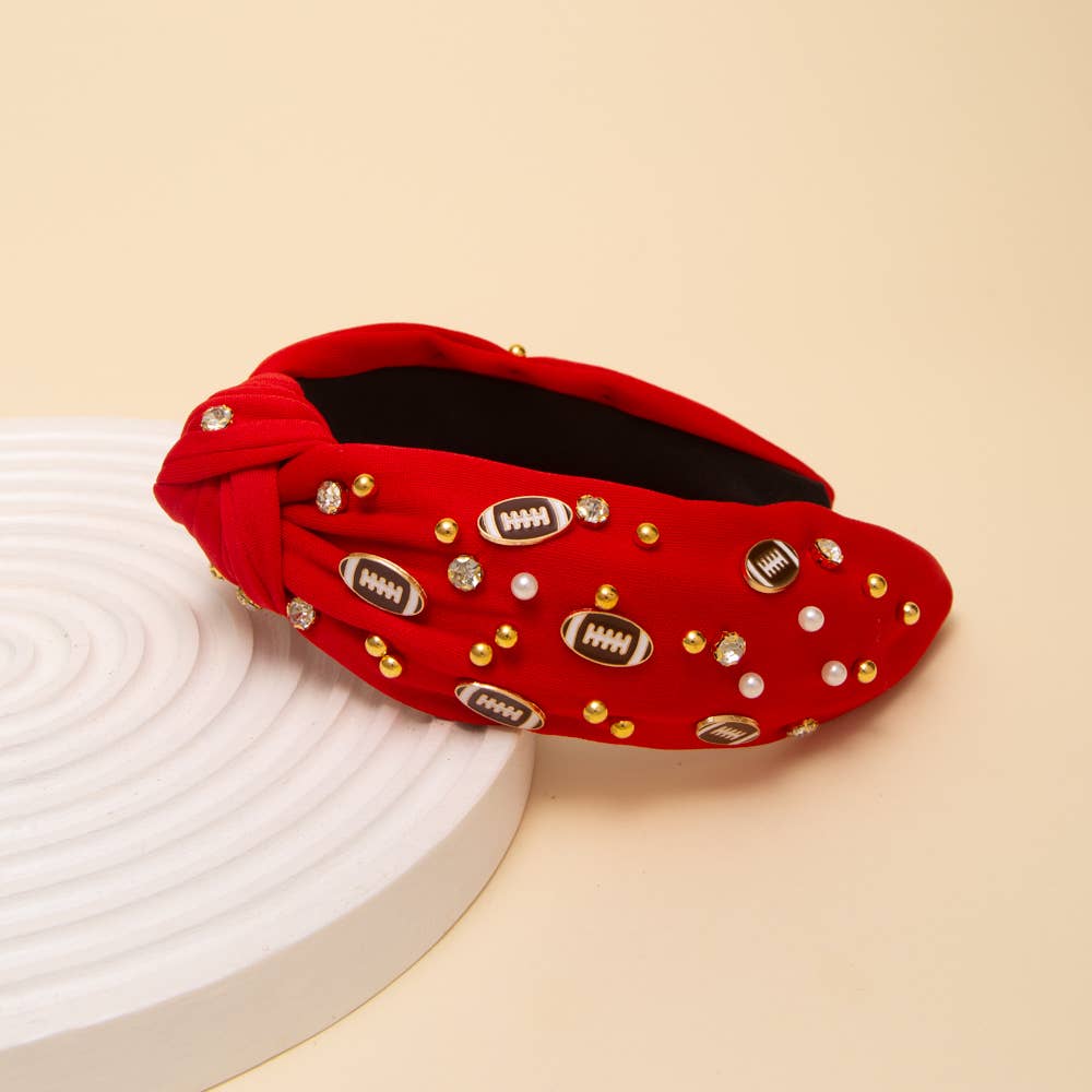 Football Jeweled Headband: Red