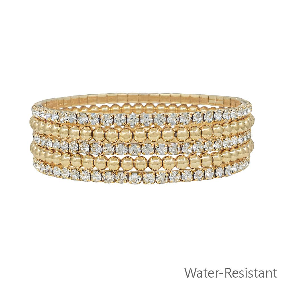 WR Set of 5 Rhinestone Tennis Chain with Beaded Bracelet