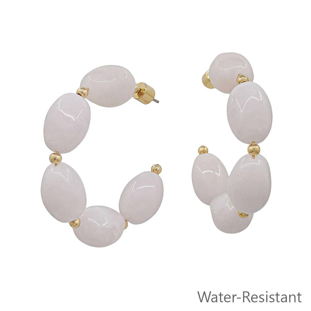 Water Resistant Pink Oval Hoop Earring