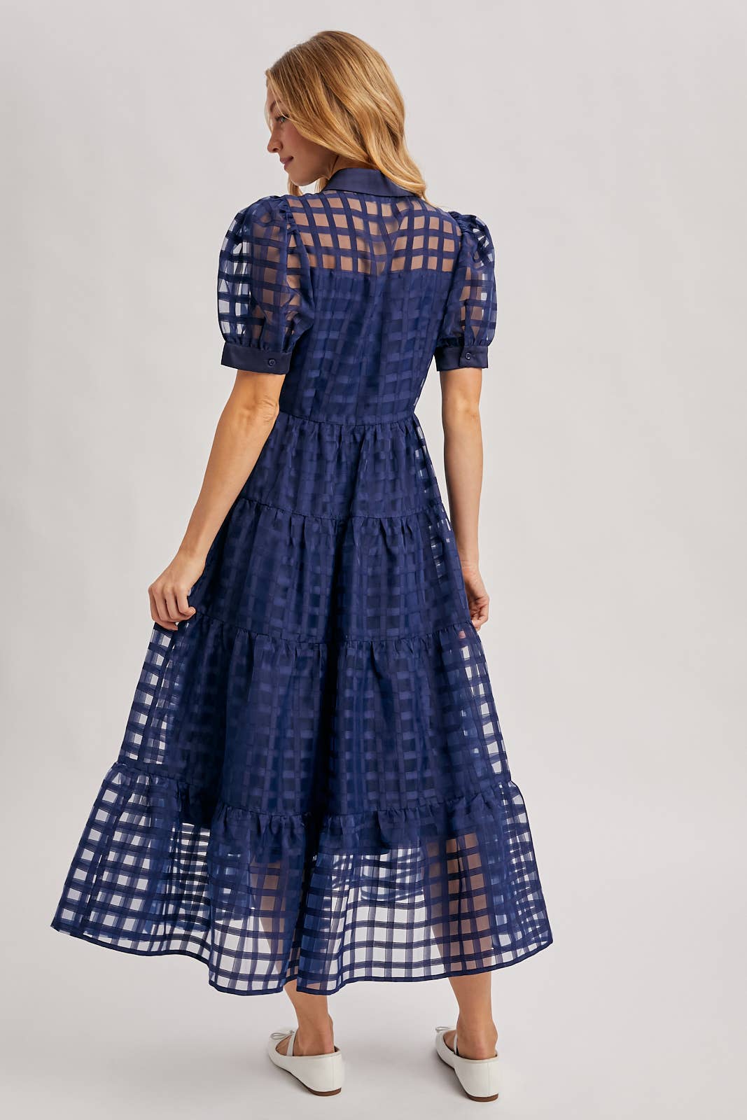 Navy Gridded Maxi Dress