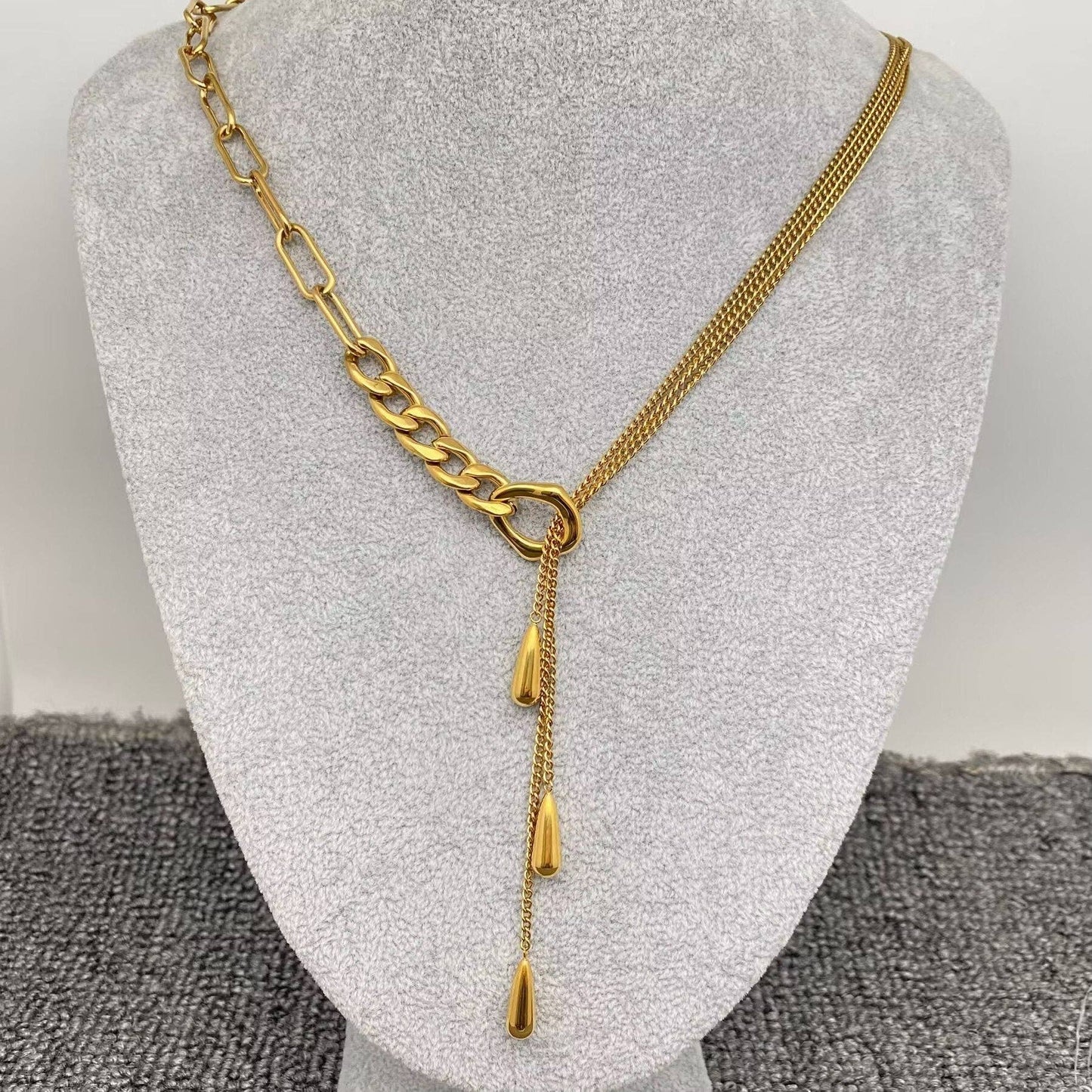 Teardrop Charm 18K Gold Plated Lariat Necklace