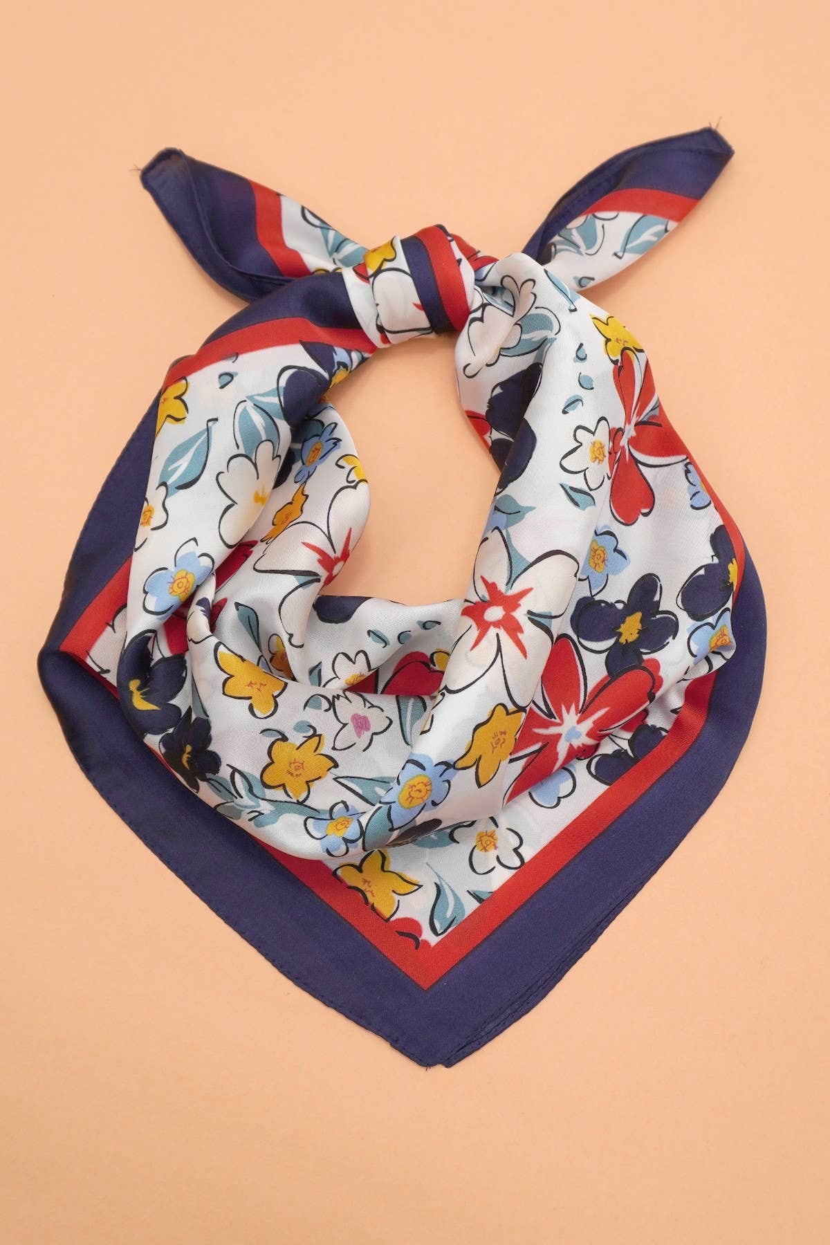 Navy Red Flower Scarf