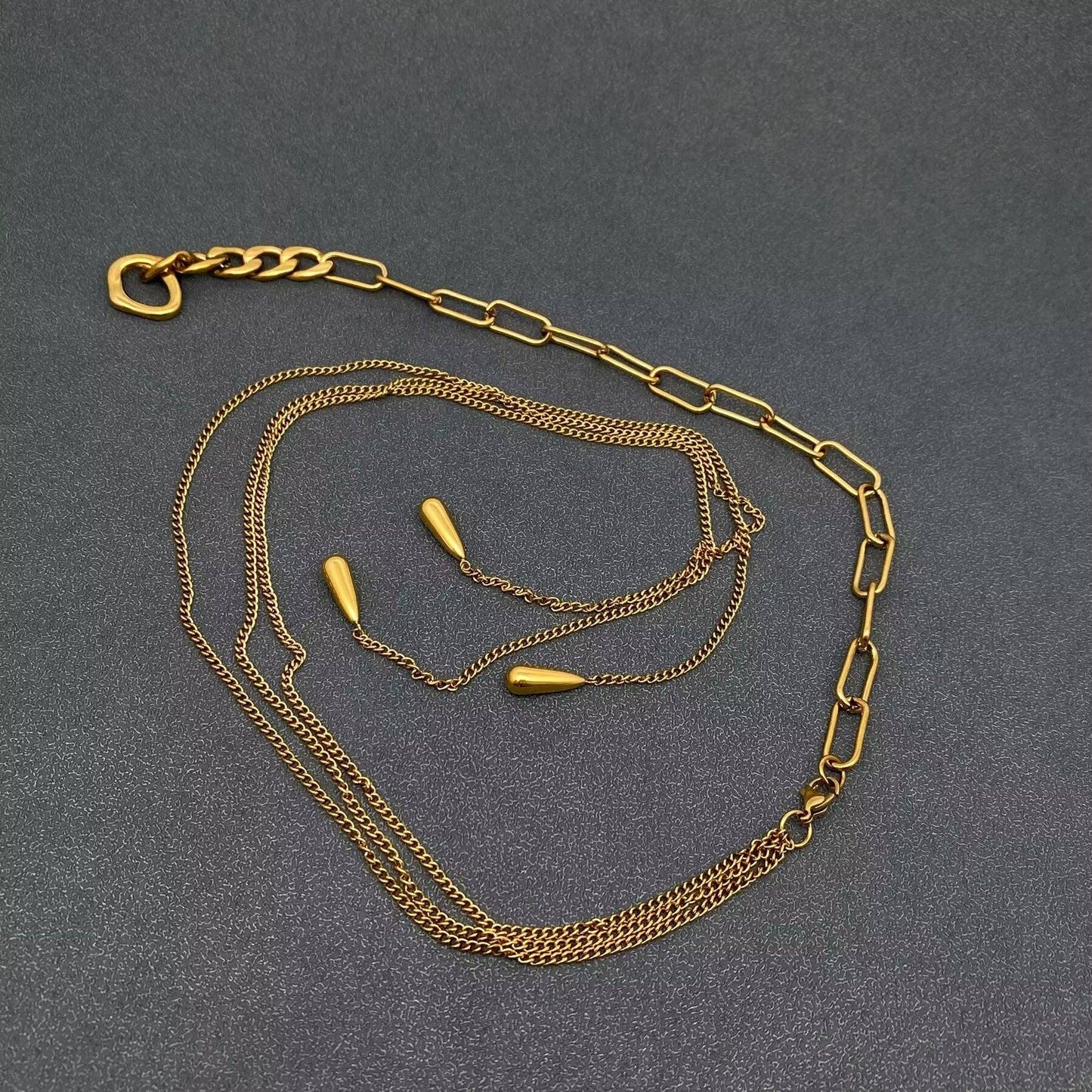 Teardrop Charm 18K Gold Plated Lariat Necklace