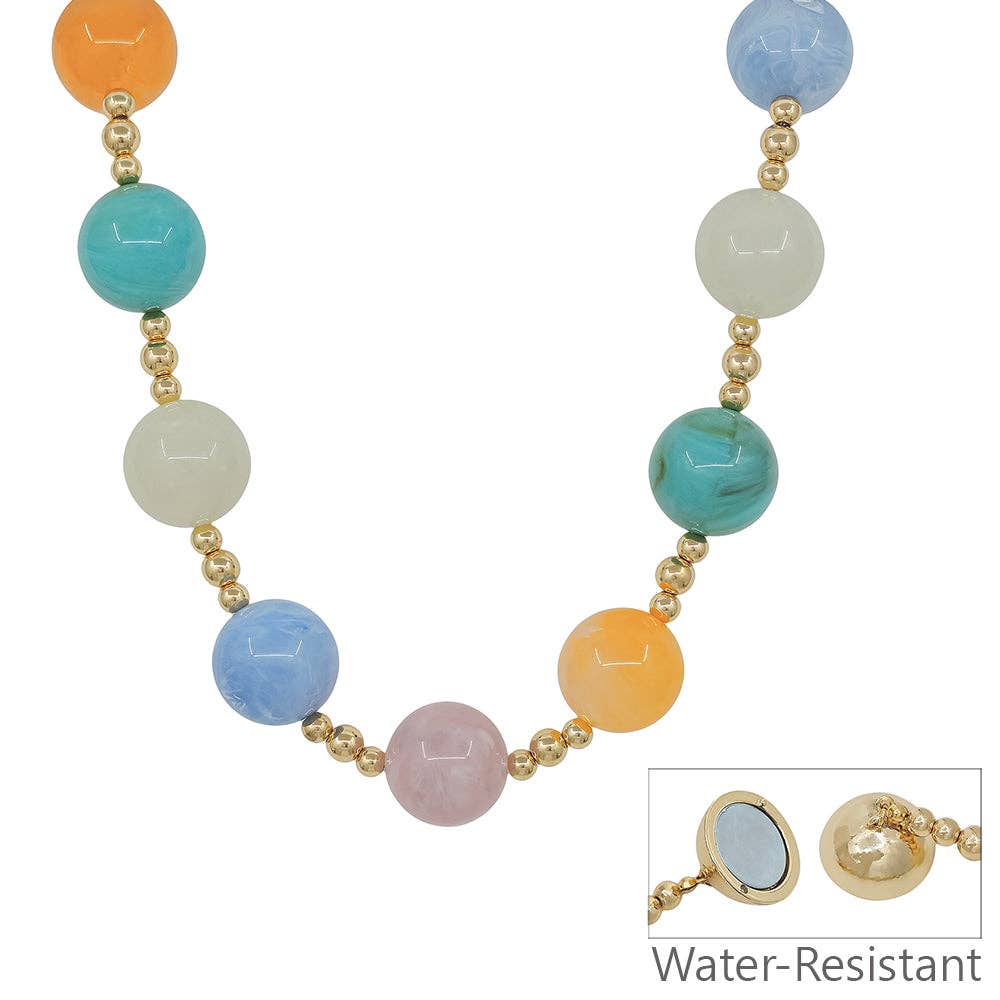 Water Resistant Multi Color Beaded Necklace w/Magnetic Clasp