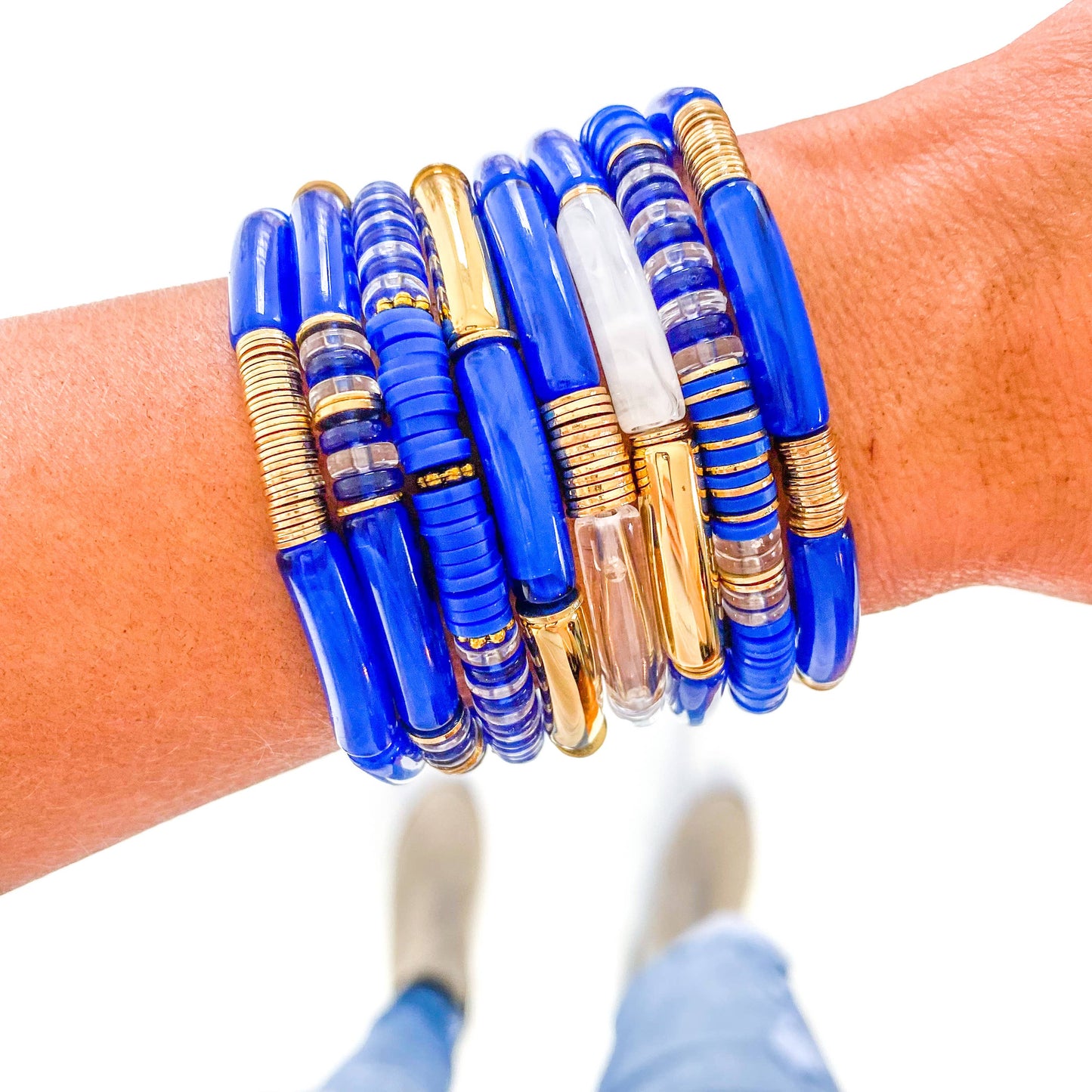 Small Blue Acrylic Tube Bamboo Bracelet- Sold Separately
