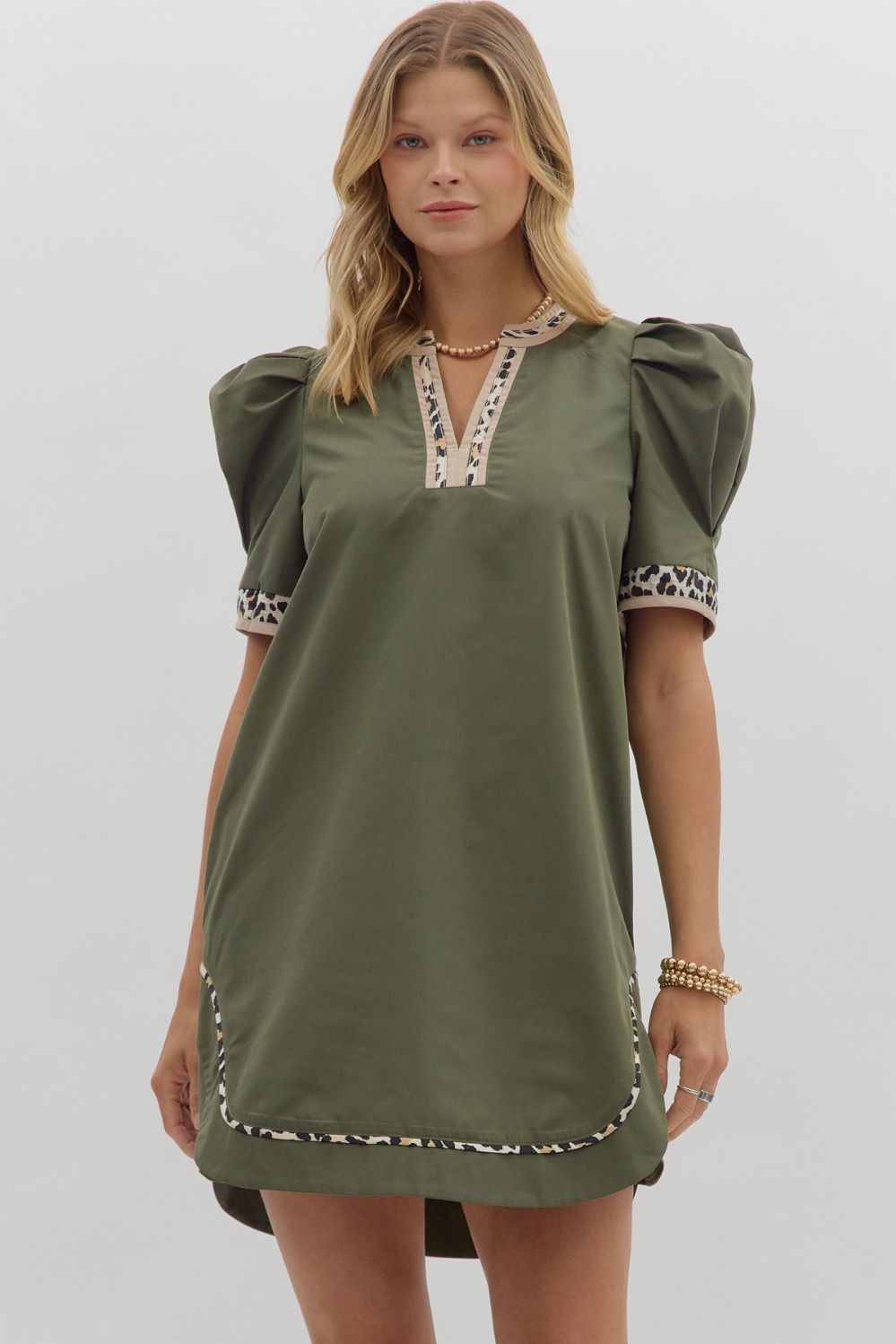 Olive Leopard Accent Dress