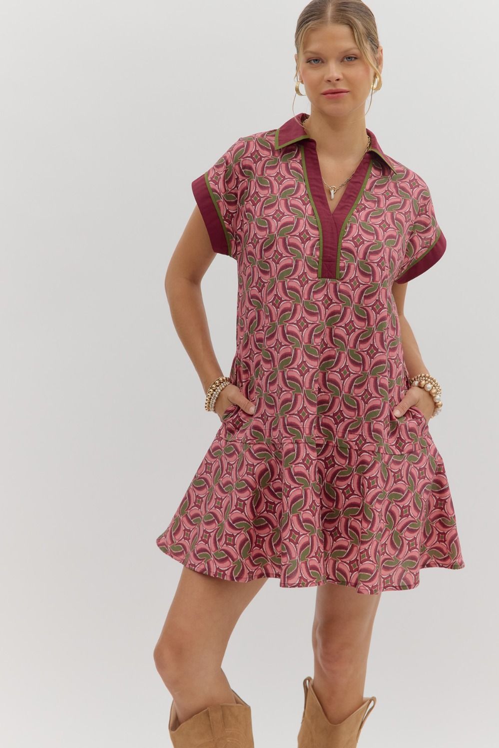 Wine Abstract Pattern Dress