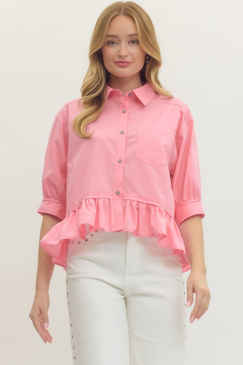 Pink Ruffle Hem Blouse