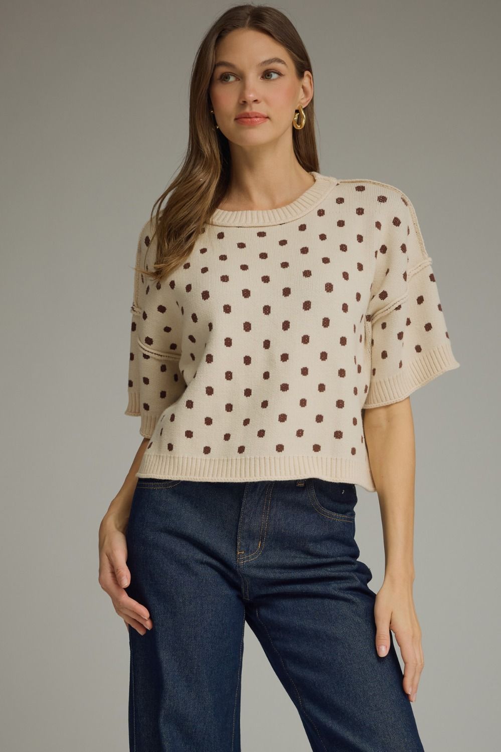 Cream/Brown Polka Dot Sweater