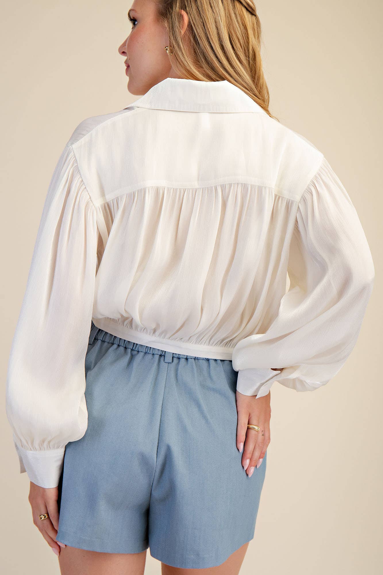 White Tie Front Collared Shirt