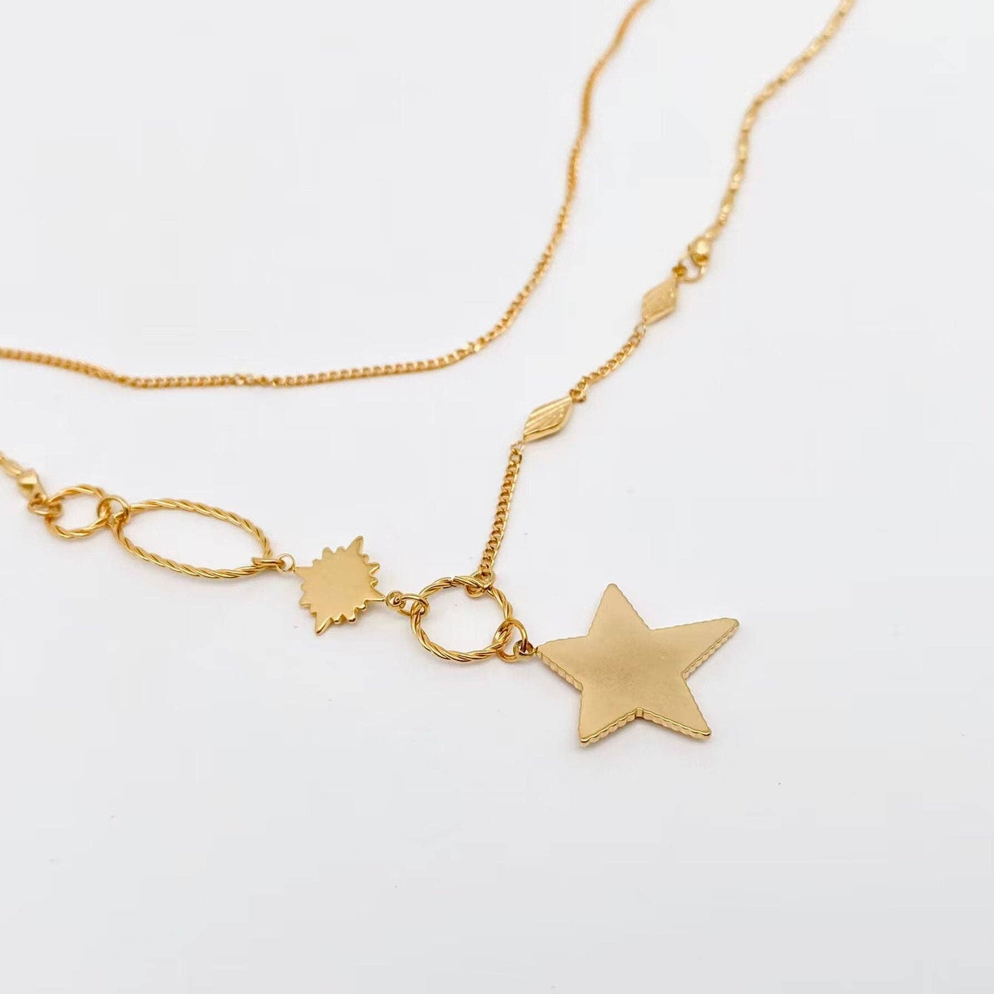 18k Gold Plated Star Charm Double Chain Necklace - FGS/MS