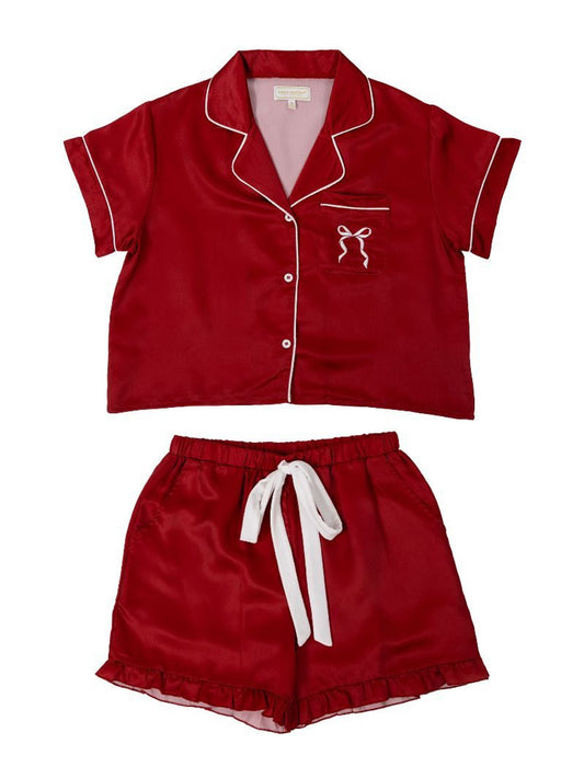 Red Satin Bow SS PJ Set
