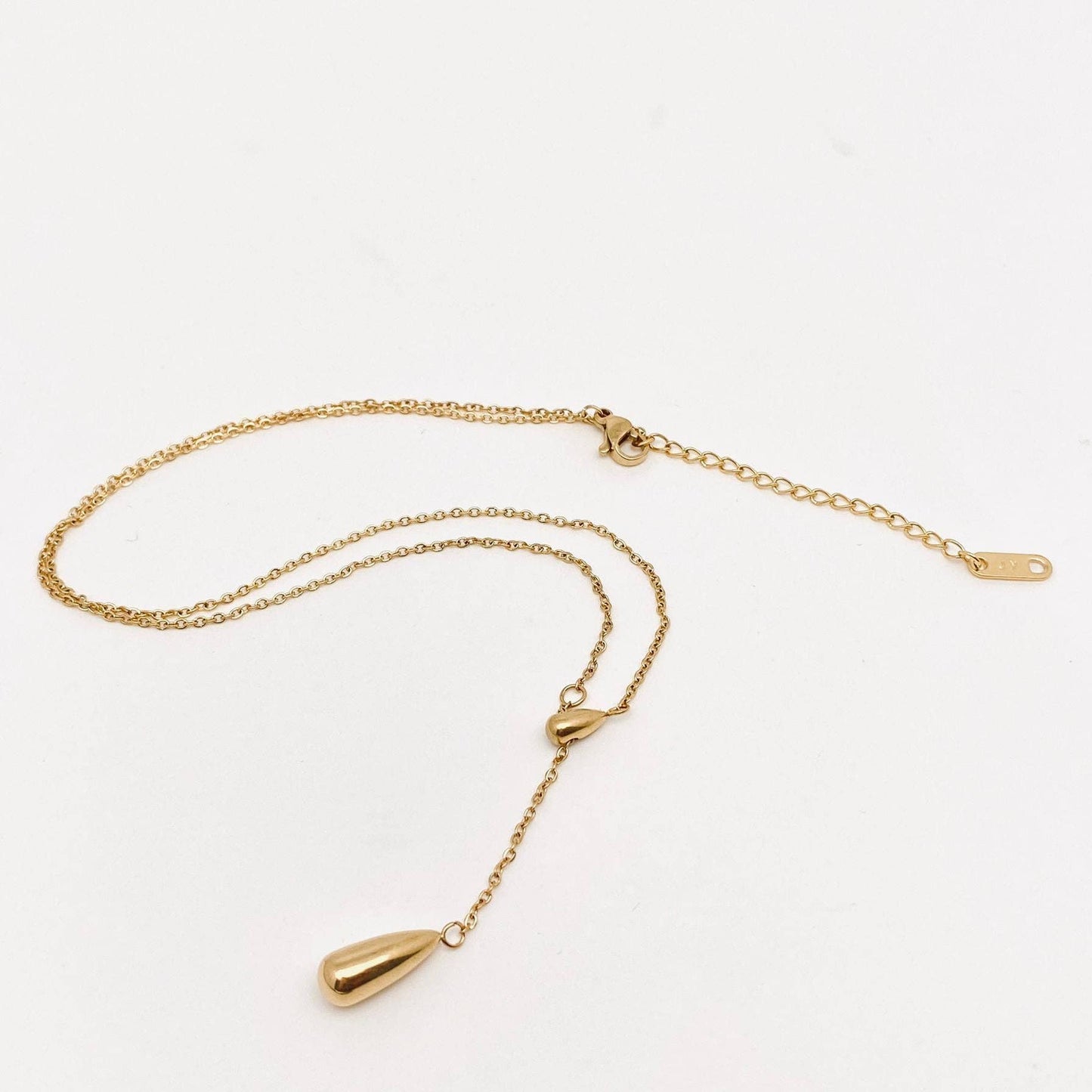 Double Teardrop Gold Plated Stainless Steel Necklace