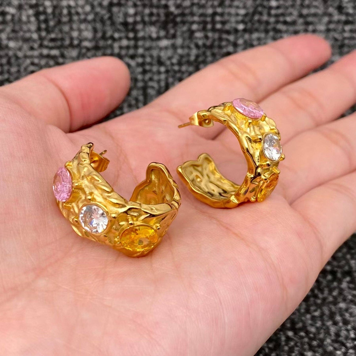 Jewel Hammered Hoop Earrings