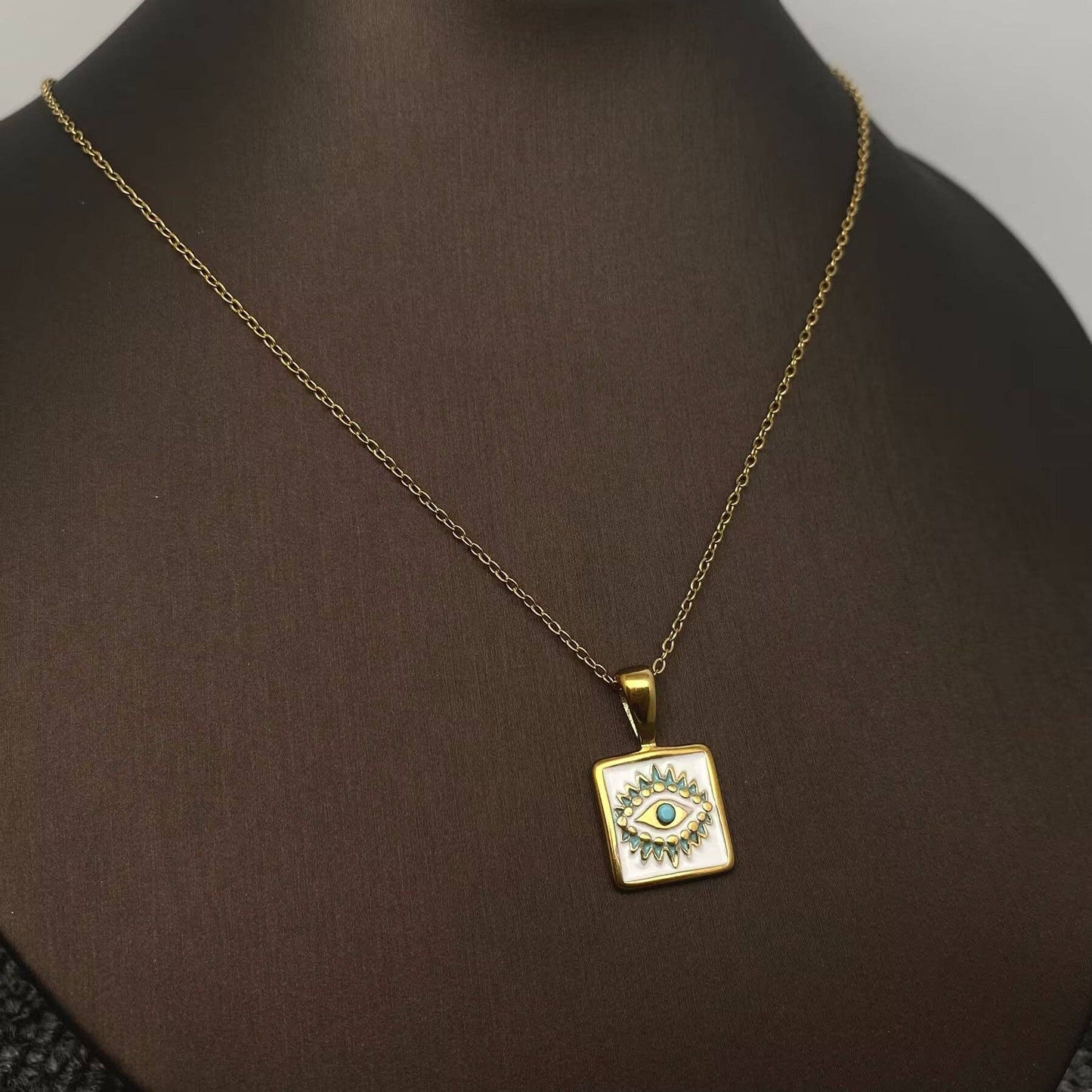 Enamel Evil Eyes Charm18K Gold Plated Necklace