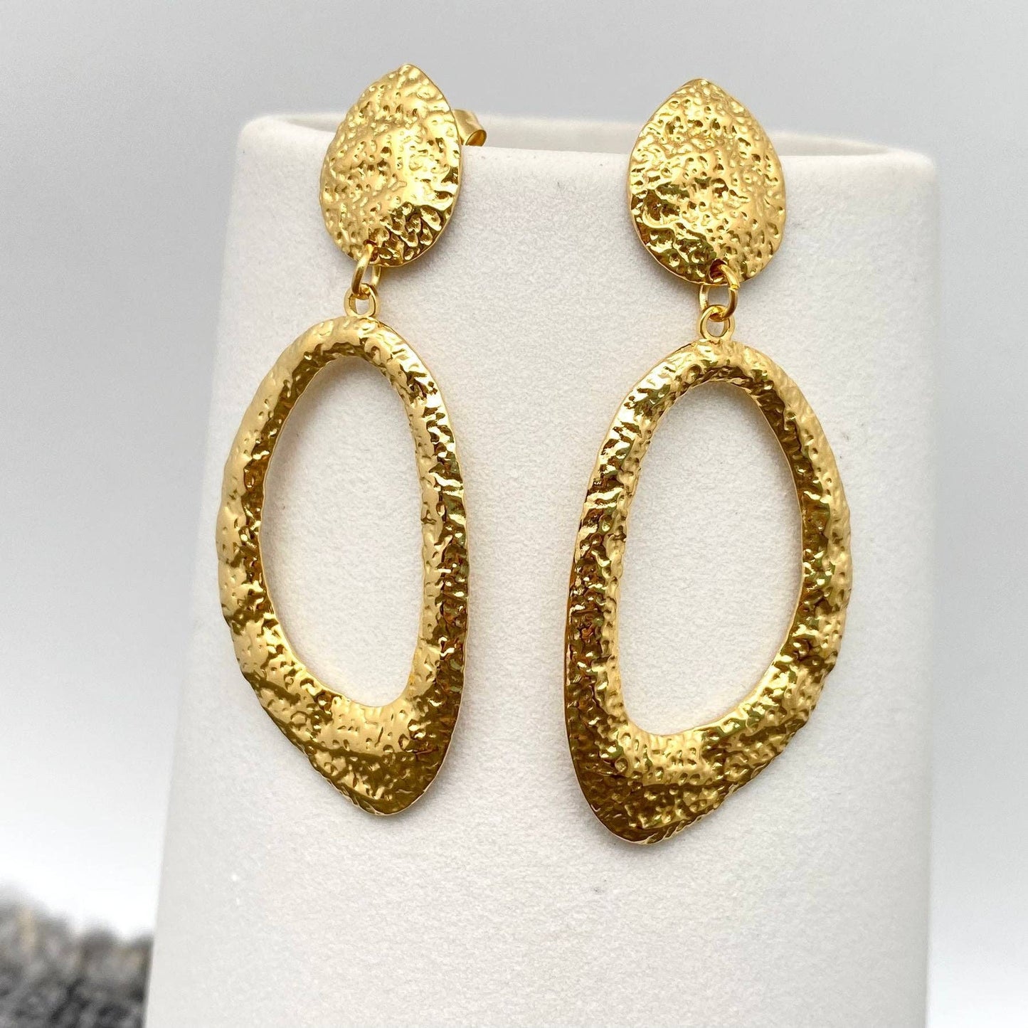 Hammer Textured 18K Golden Geometric Dangle Earrings