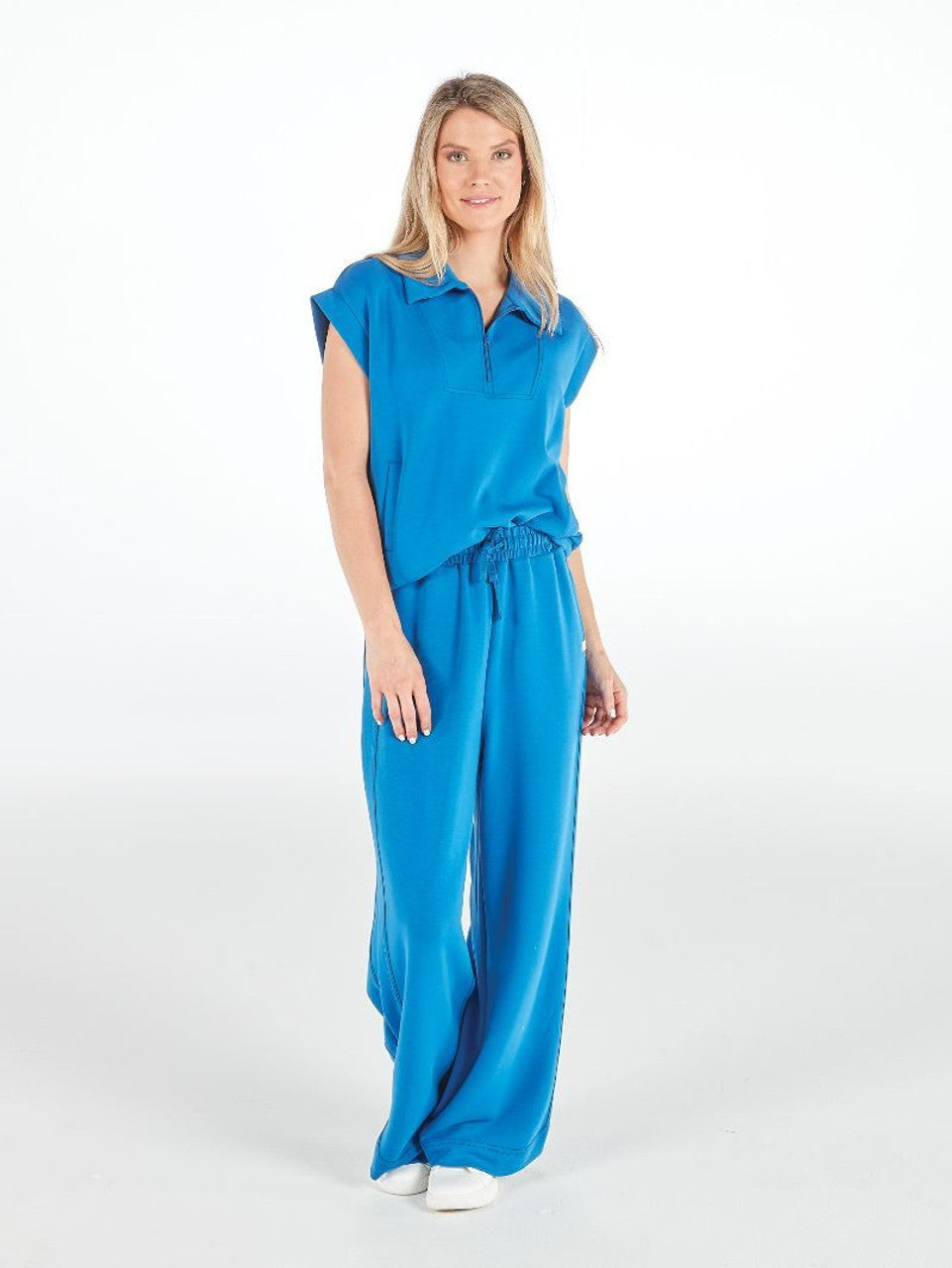 Short Sleeve Blue Zip Up Pullover