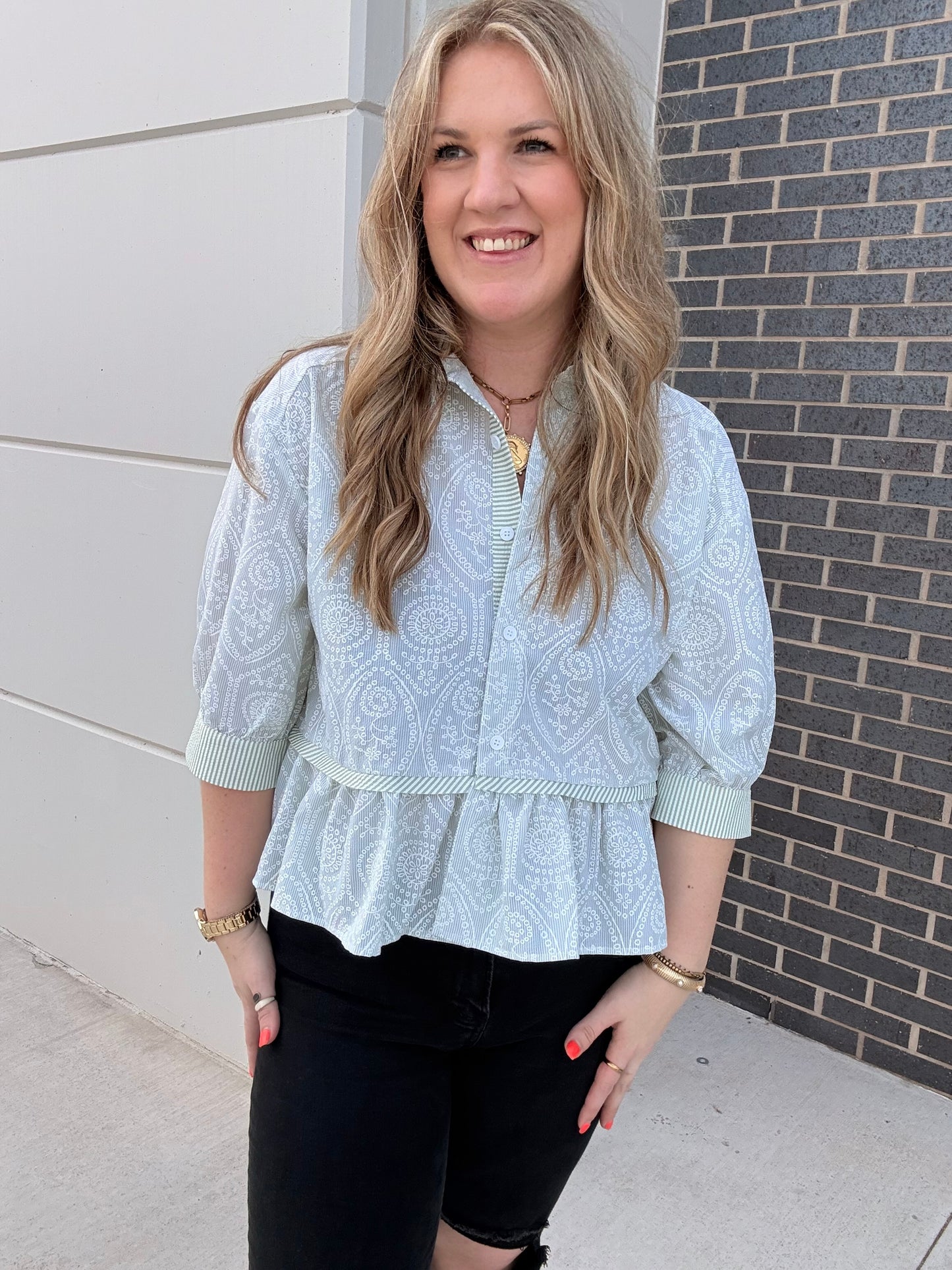 Sage Paisley Design Blouse
