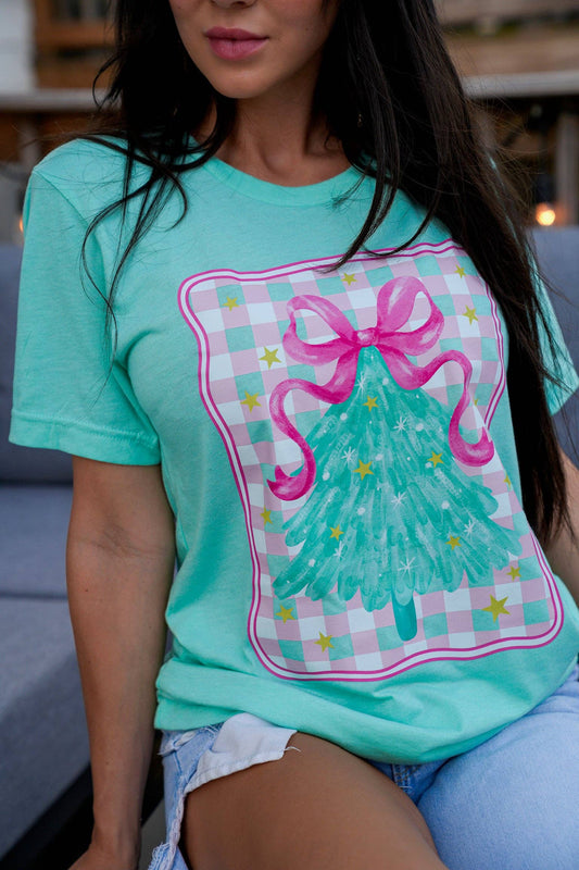 Preppy Christmas Tree | Heather Mint | Short Sleeve Tee: MEDIUM