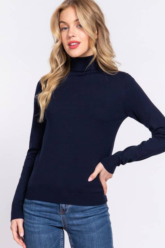 Navy Turtle Neck Basic Top