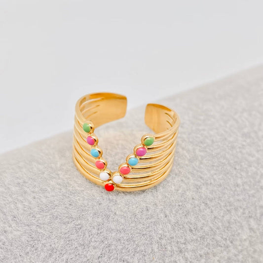 18K Gold Plated Colored V Ring
