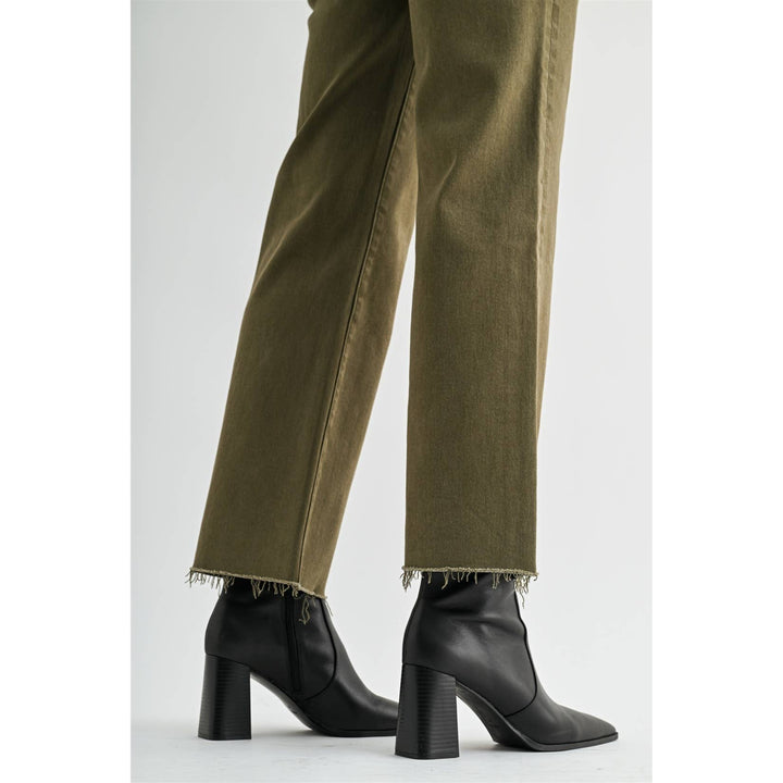 High Rise Olive Tummy Control Straight Jean