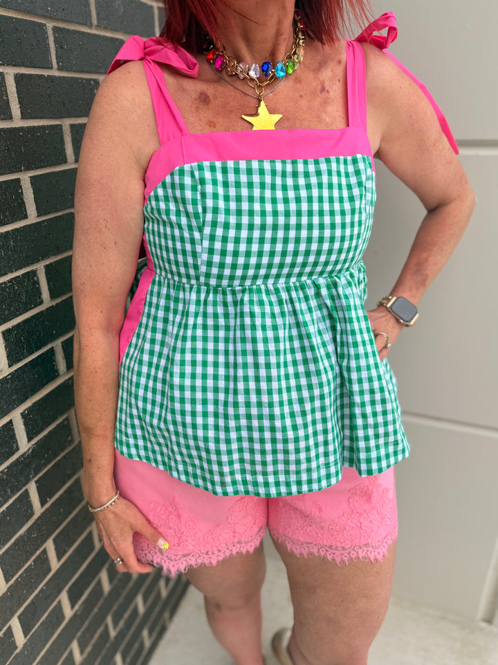 Watermelon Gingham Tie Tank