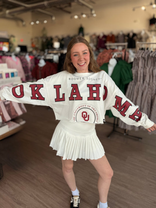 Sooner White Sleeve Crop Top