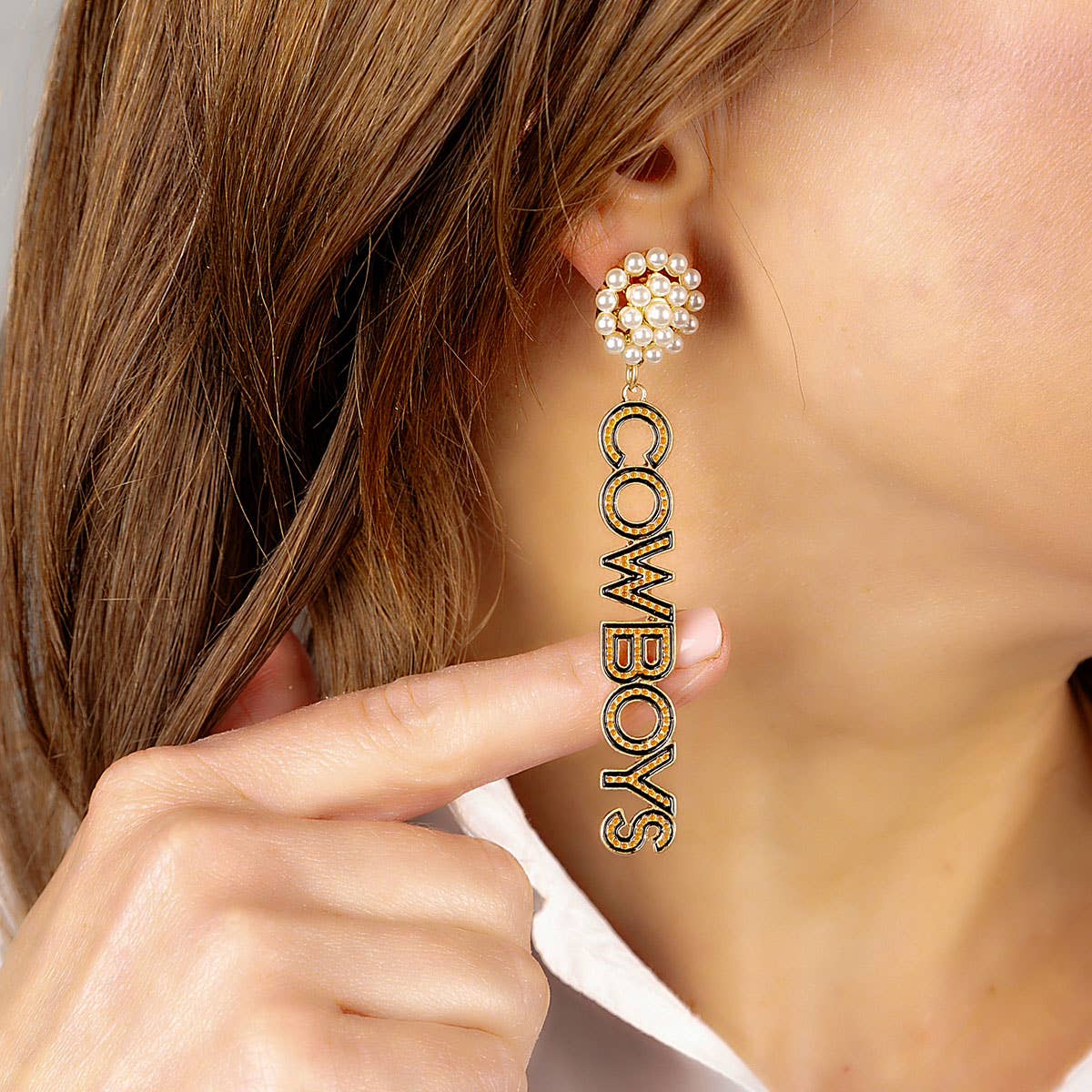 Cowboys Pearl Drop Earrings