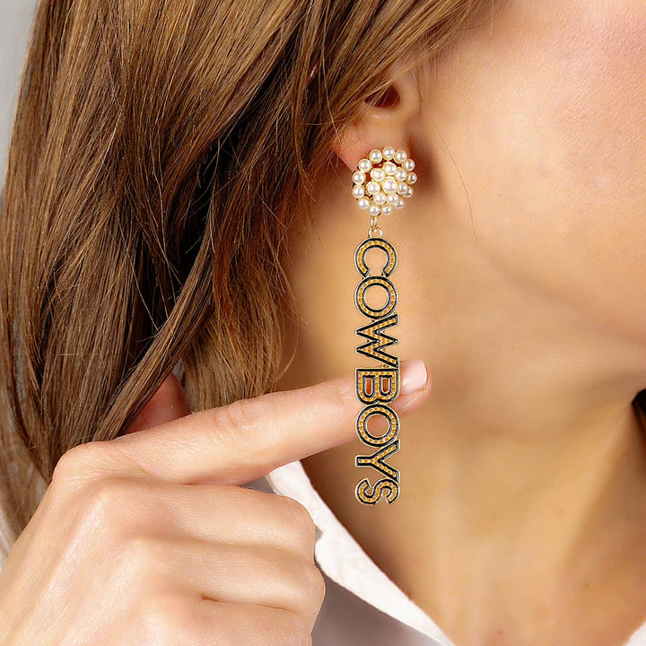 Cowboys Pearl Drop Earrings