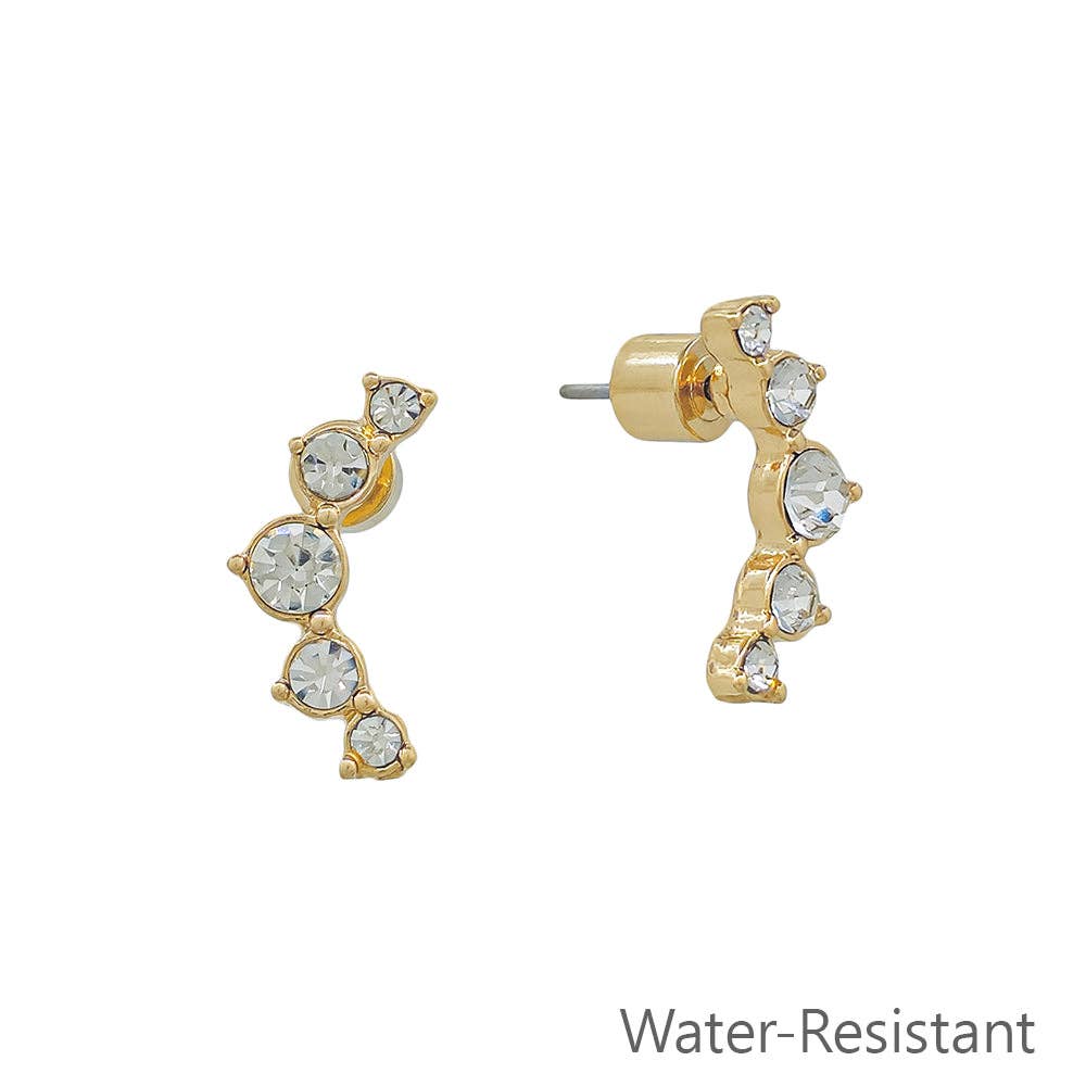 Water Resistant Rhinestone & Gold Huggie Stud