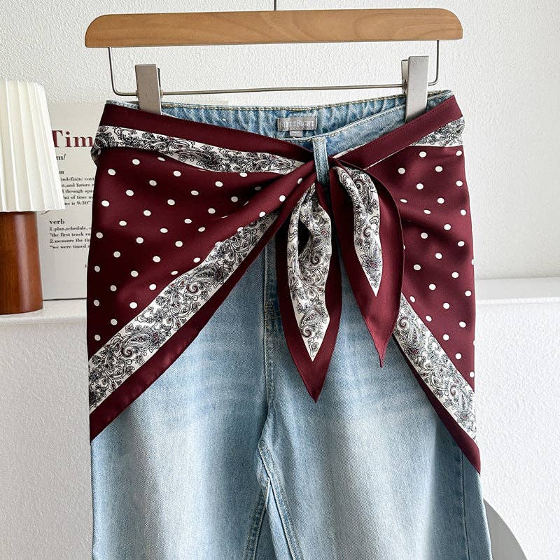 Maroon Dotted Waist Belt Silk Scarf
