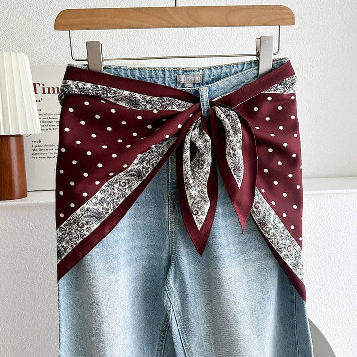 Maroon Dotted Waist Belt Silk Scarf