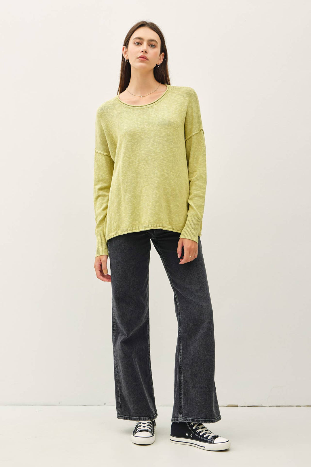 DROP SHOULDER SLUB PULLOVER SWEATER: Matcha / SM