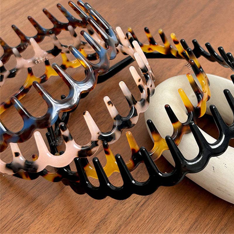 Vintage Leopard Weave Toothed Acetate Headband MK2SPM6W6HBD06: Coffee Blue