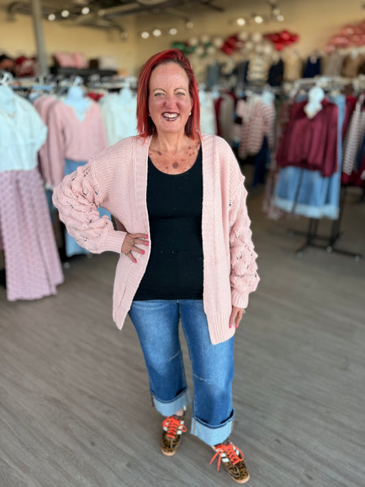 Blush Chunky Bubble Sleeve Cardigan