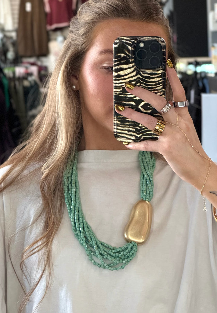 Aqua Multi Strand Beaded Necklace