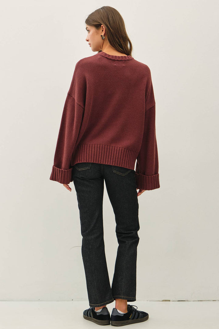 WIDE CUFF OVERSIZED SWEATER: LIME GREEN / M