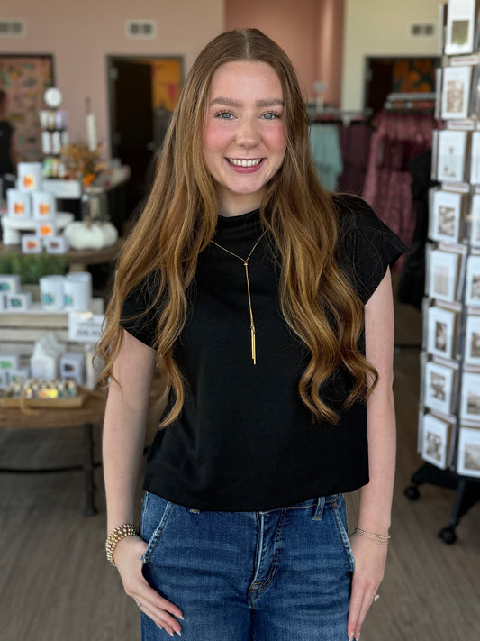 Black Mock Neck Lightweight Top