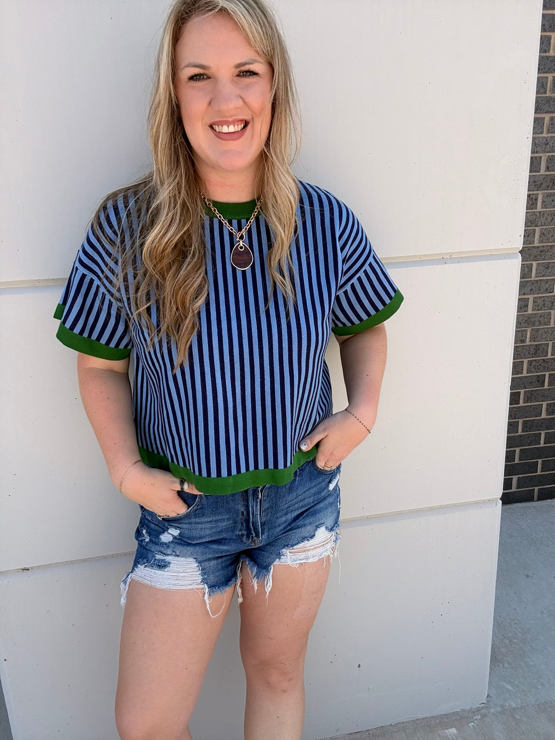 Blue Stripe w/Green Accent Top